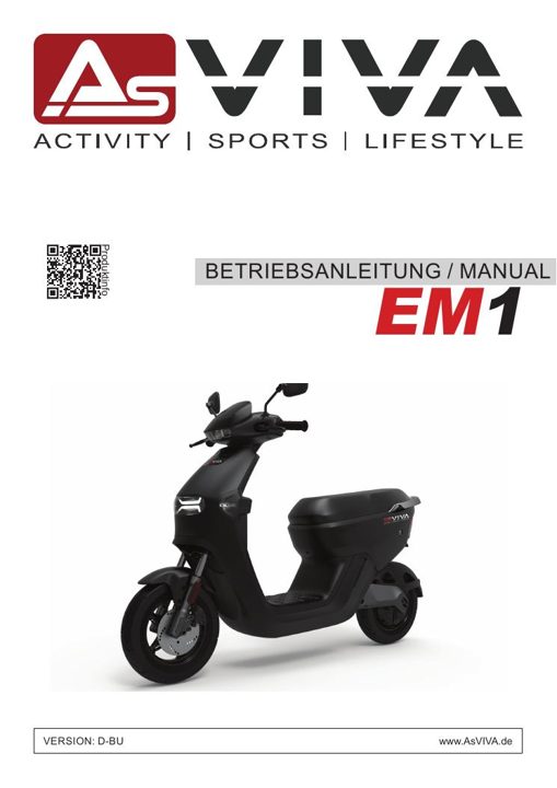 AsVIVA EM1 Scooter Elettrico Batteria Panasonic 60V 20Ah