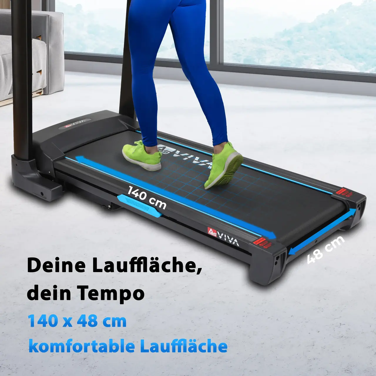 Große Lauffläche 140 × 48 cm für natürlichen Schritt