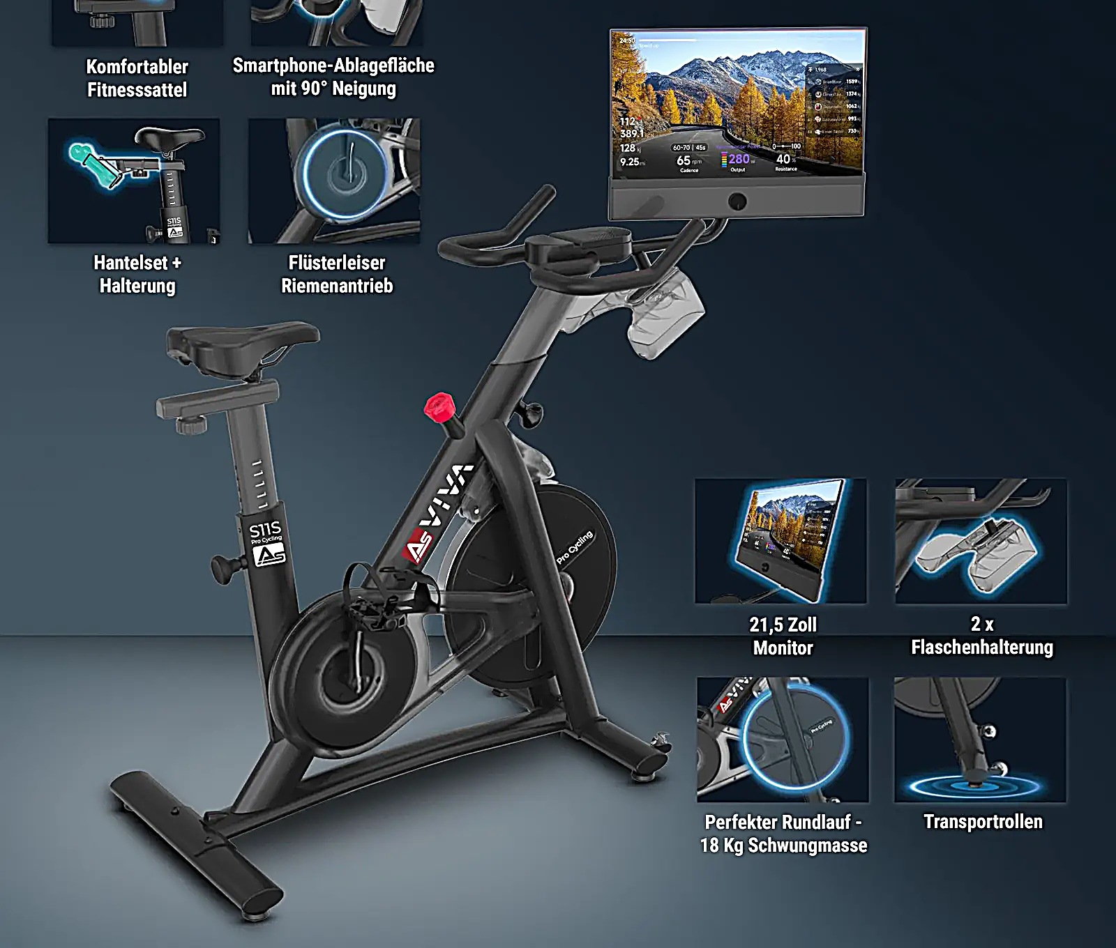 AsVIVA S11S Speedbike Indoor Cycle – alle Komponenten im Überblick