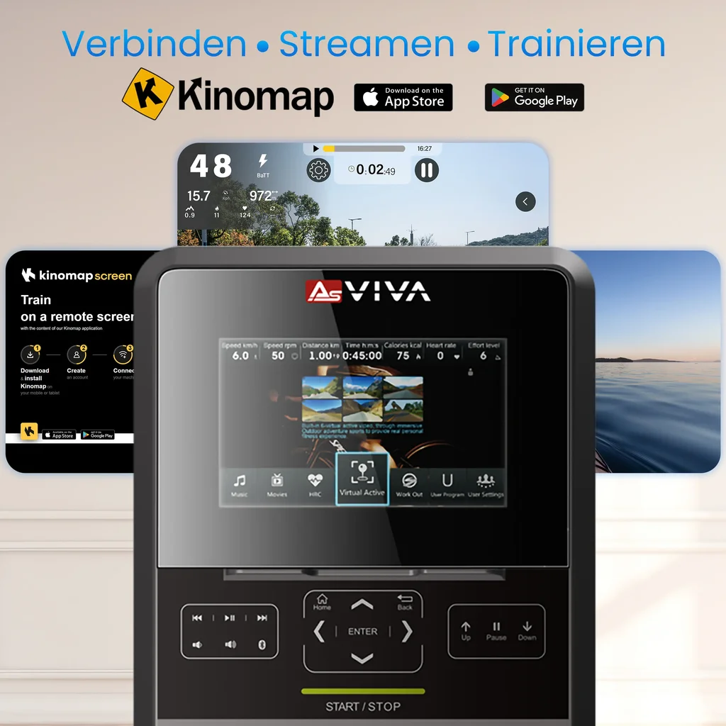 Große Konsole mit App-Streaming – Kinomap & Zwift