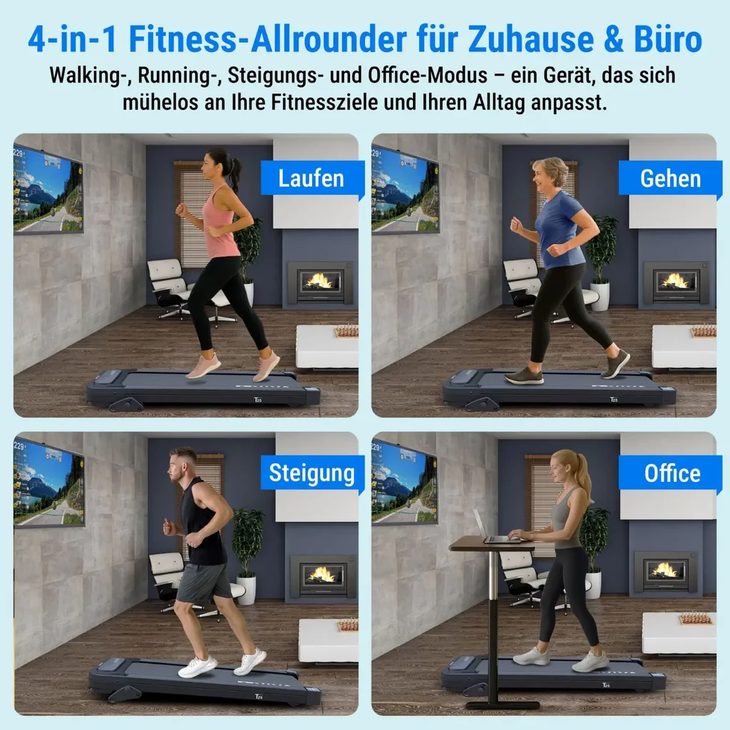 4-in-1: Gehen, Laufen, Steigung & Office-Modus