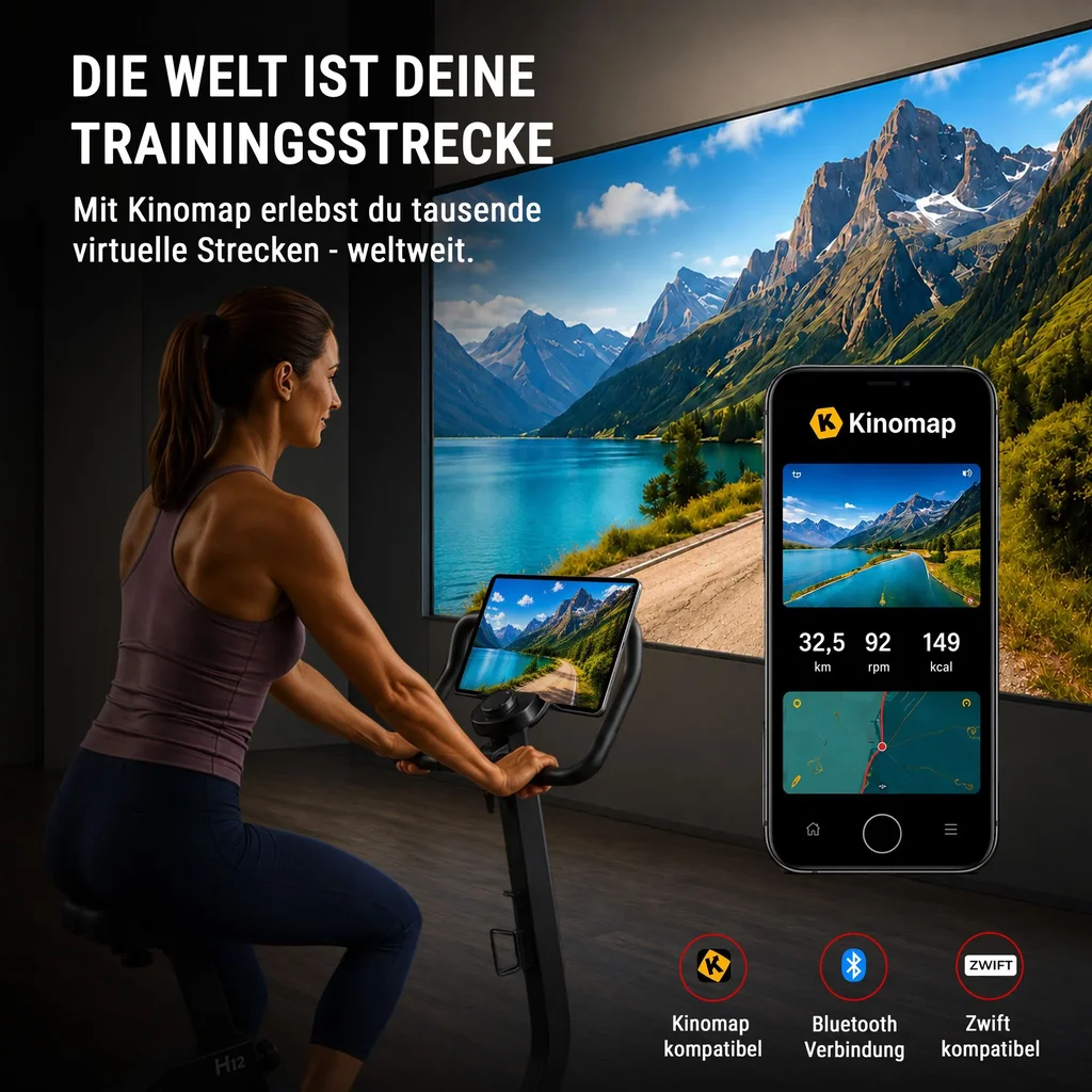 AsVIVA H12 mit Kinomap: tausende virtuelle Strecken weltweit