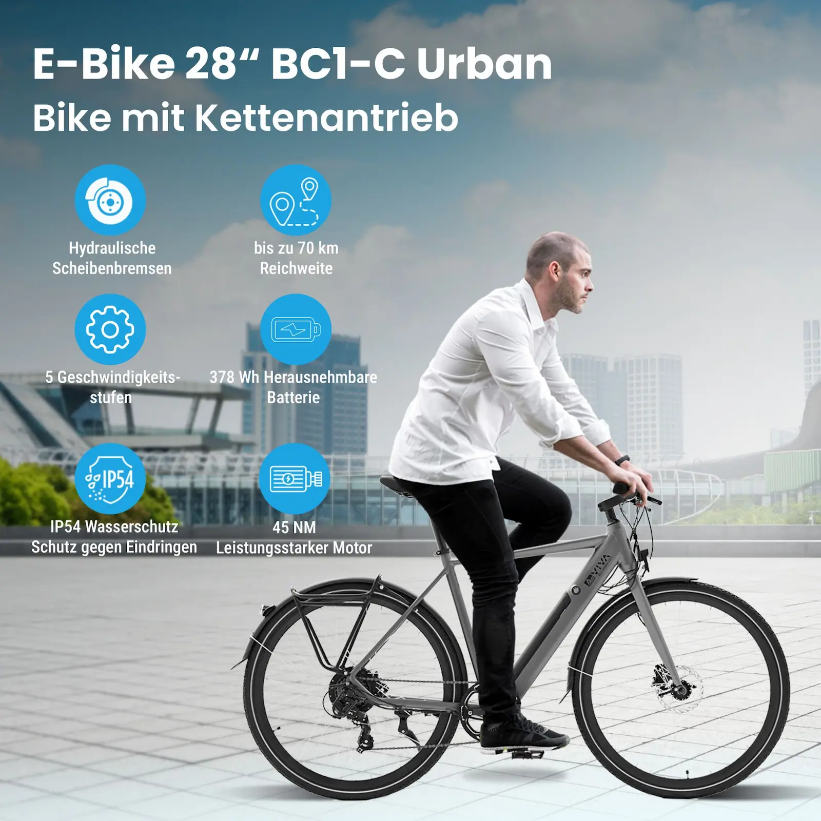 AsVIVA Urban City E-Bike BC1C – 28 Zoll – 250W BAFANG Hinterradmotor