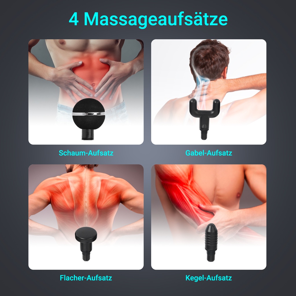 4 austauschbare Massageköpfe für die Ganzkörpermassage